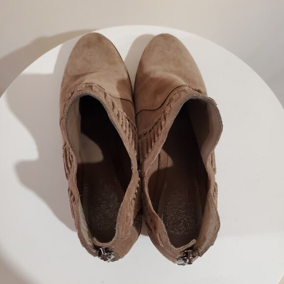 Vince Camuto Prism Suede Leather Block Stacked Heel Bootie Womens Size 7.5 Tan - Picture 8 of 13